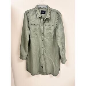 Rails Bowie Studded Sage Green Linen Button-Down Shirt Dress Women’s L